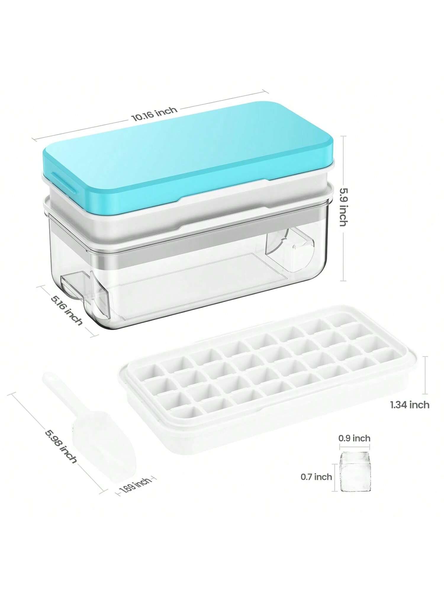64pcs Ice Cube Tray Set with Lid Scoop and Container for Freezer Use
