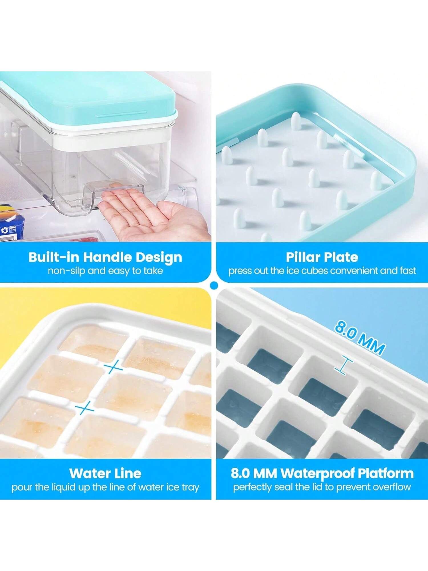 64pcs Ice Cube Tray Set with Lid Scoop and Container for Freezer Use