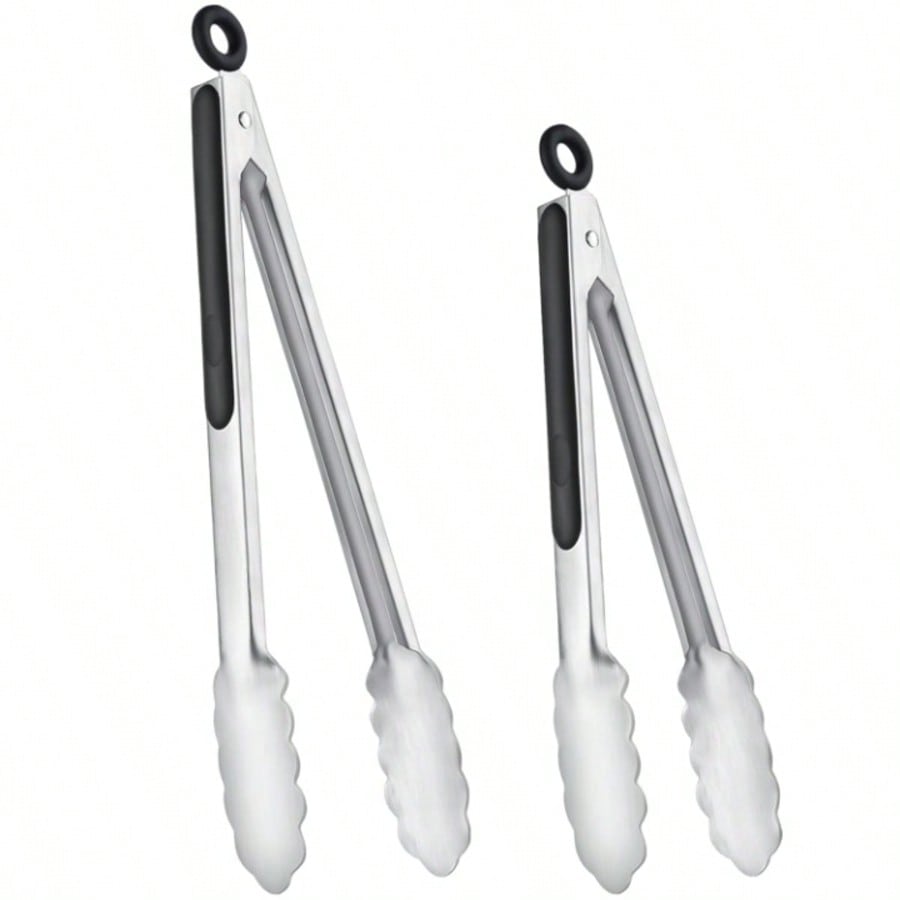 2PCS Stainless Steel Kitchen Tongs 9 & 12 Inch with Locking Non-Slip Grip