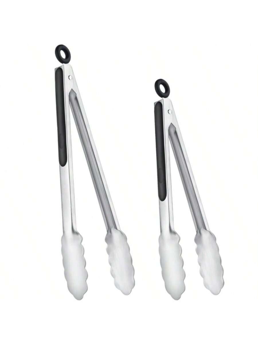 2PCS Stainless Steel Kitchen Tongs 9 & 12 Inch with Locking Non-Slip Grip