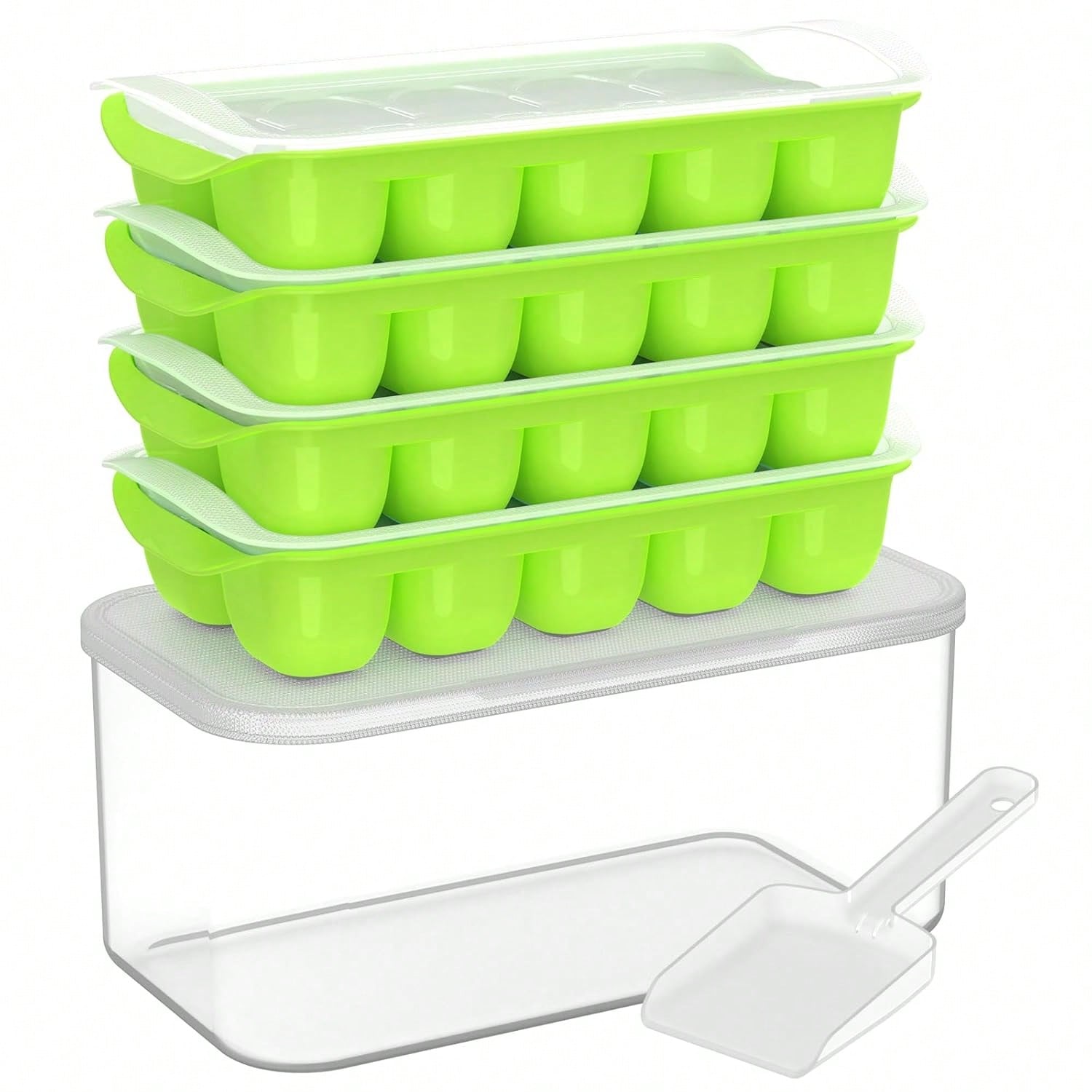 4-Pack Silicone Ice Cube Trays with Lids Stackable Freezer Set