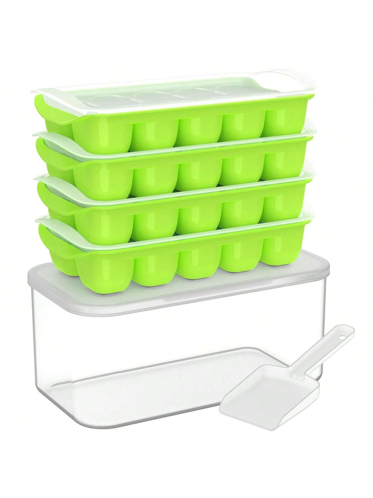 4-Pack Silicone Ice Cube Trays with Lids Stackable Freezer Set