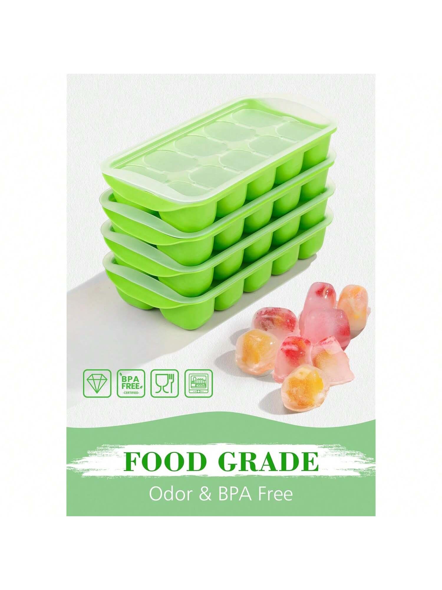 4-Pack Silicone Ice Cube Trays with Lids Stackable Freezer Set