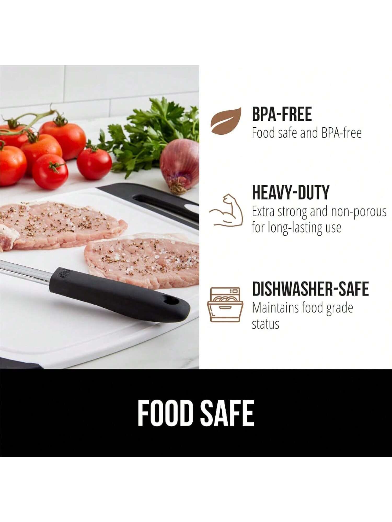 3pcs Reversible Nonporous Kitchen Cutting Boards Black with Juice Grooves