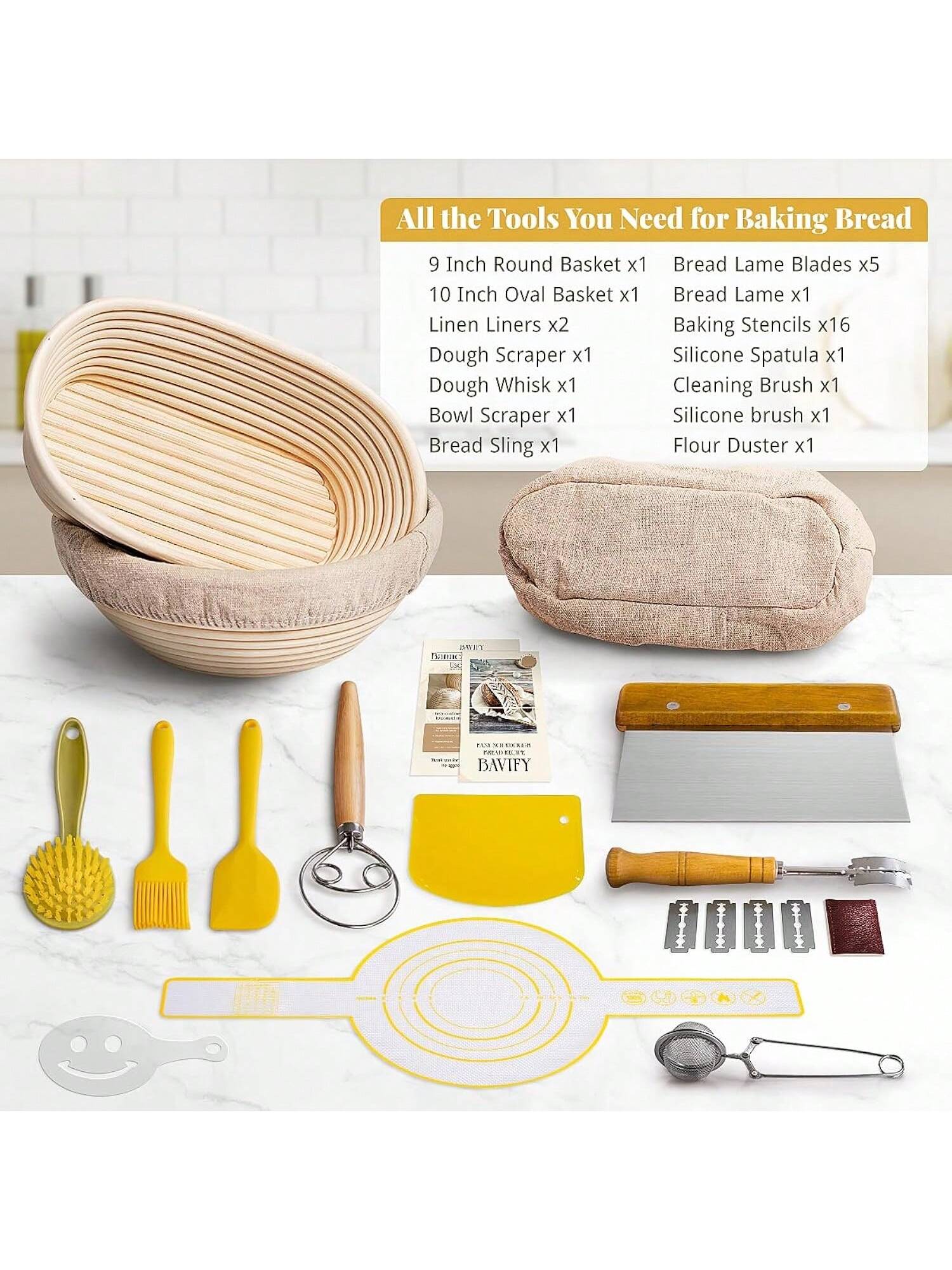 Sourdough Starter Kit with 9in Round 10in Oval Banneton Baskets & Tools
