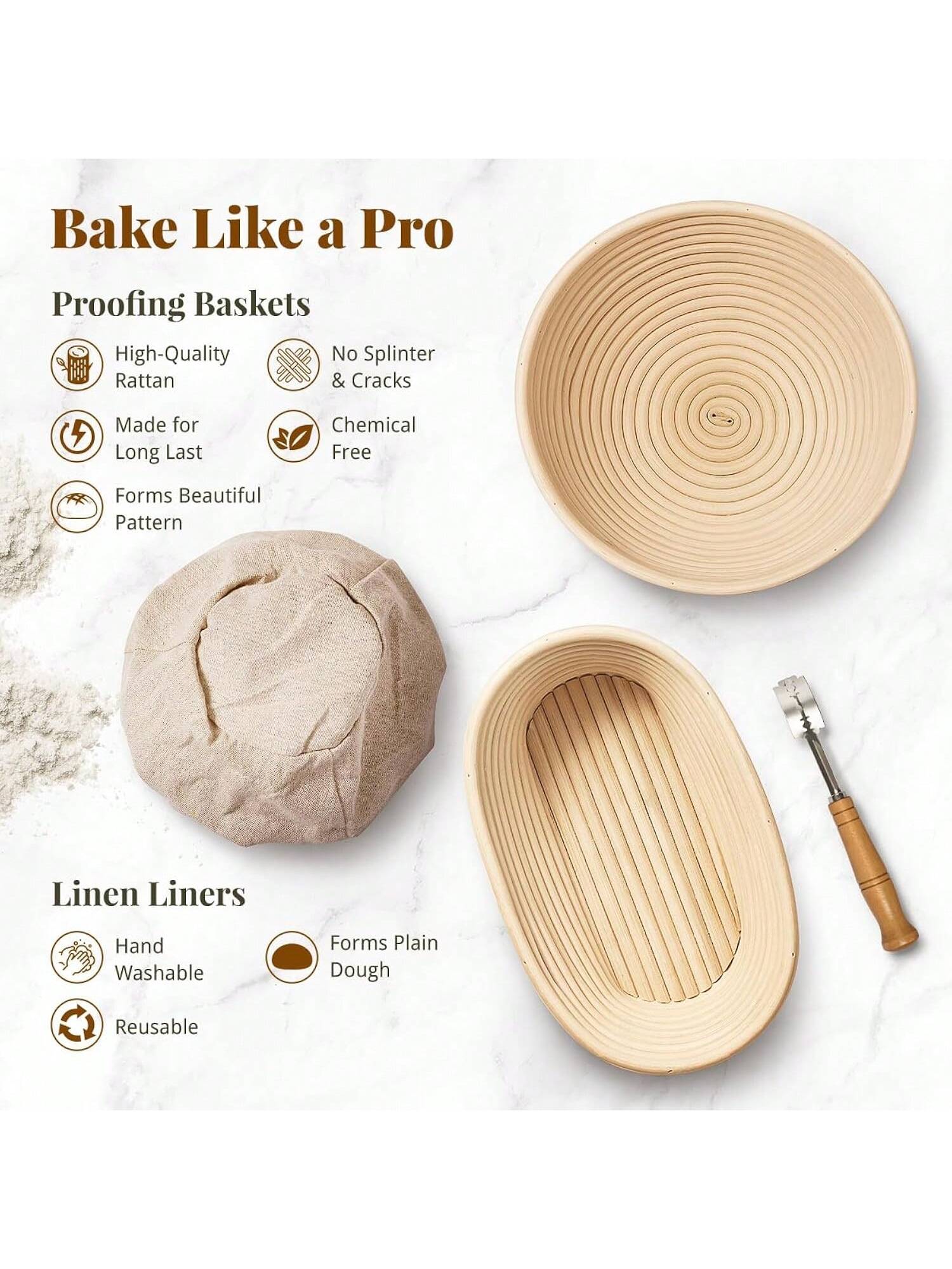 Sourdough Starter Kit with 9in Round 10in Oval Banneton Baskets & Tools