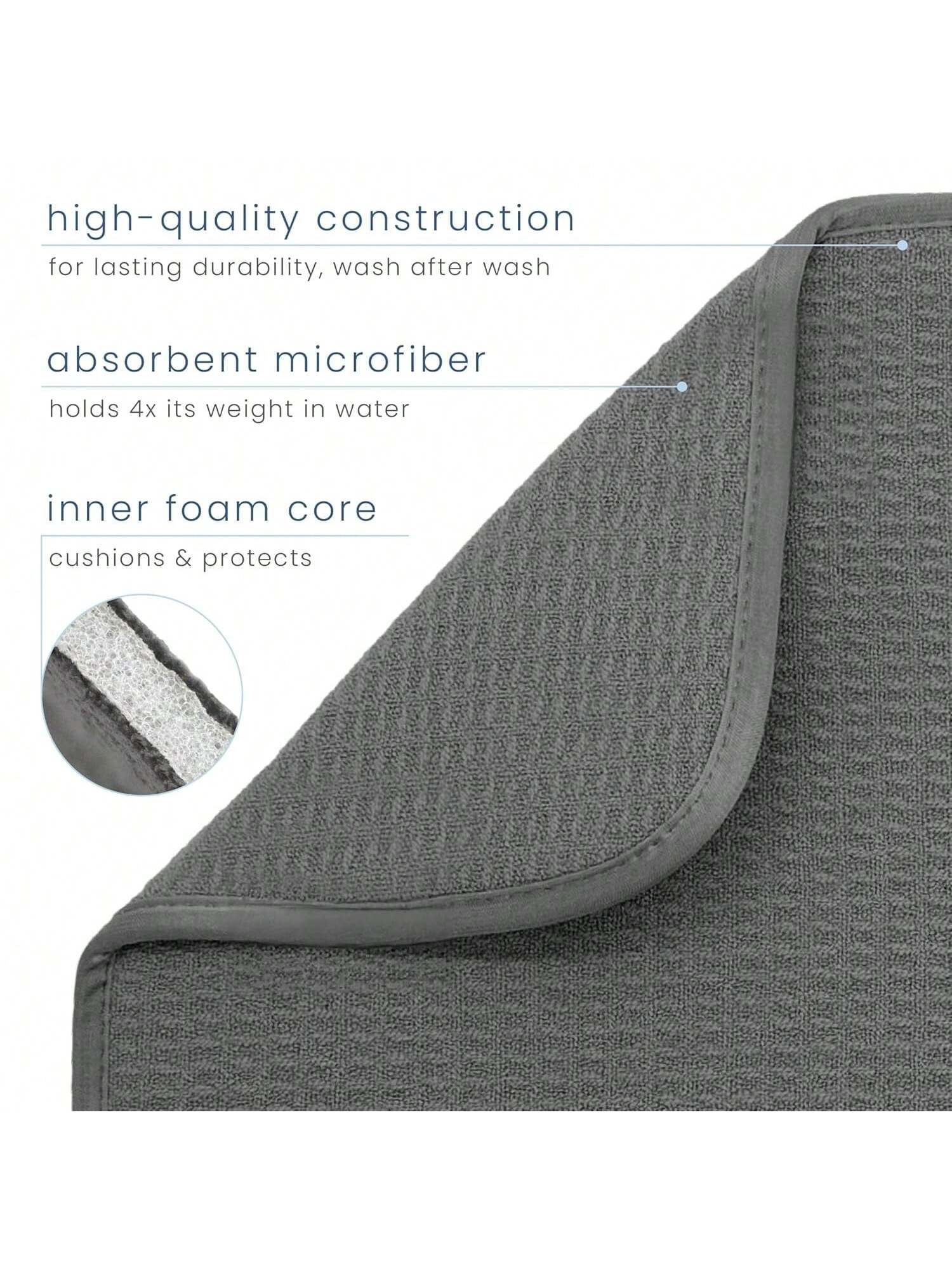 XL Microfiber Dish Drying Mat 18x24in Extra-Large Absorbent Counter Pad Charcoal
