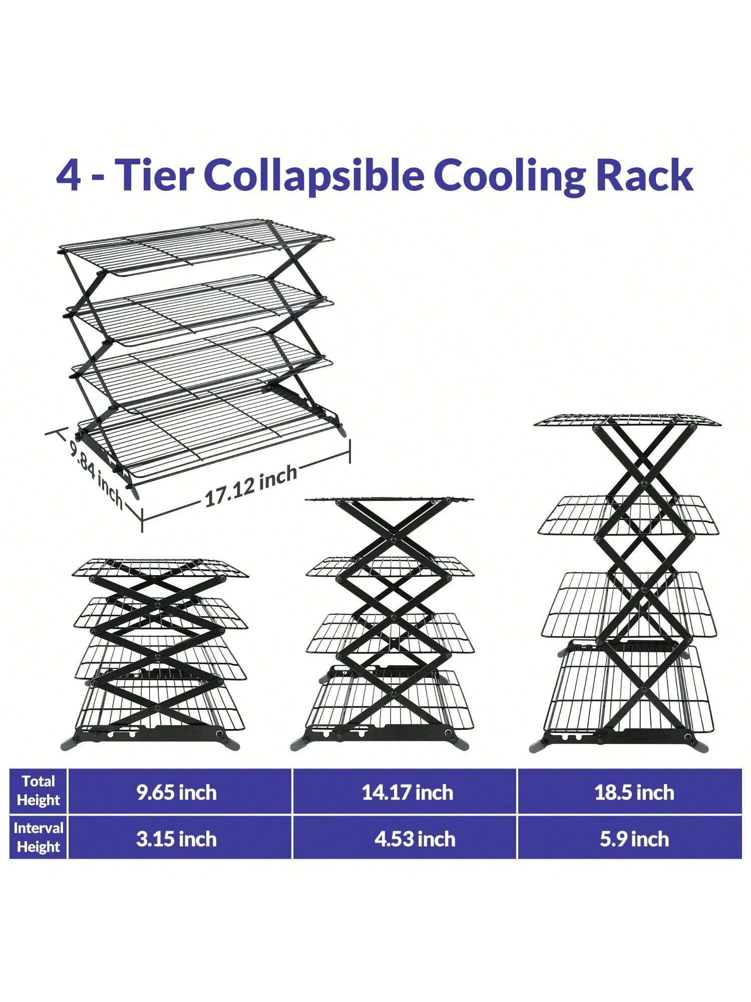 2/3/4-Tier Adjustable Collapsible Cooling Rack for Baking, Roasting & Cookies