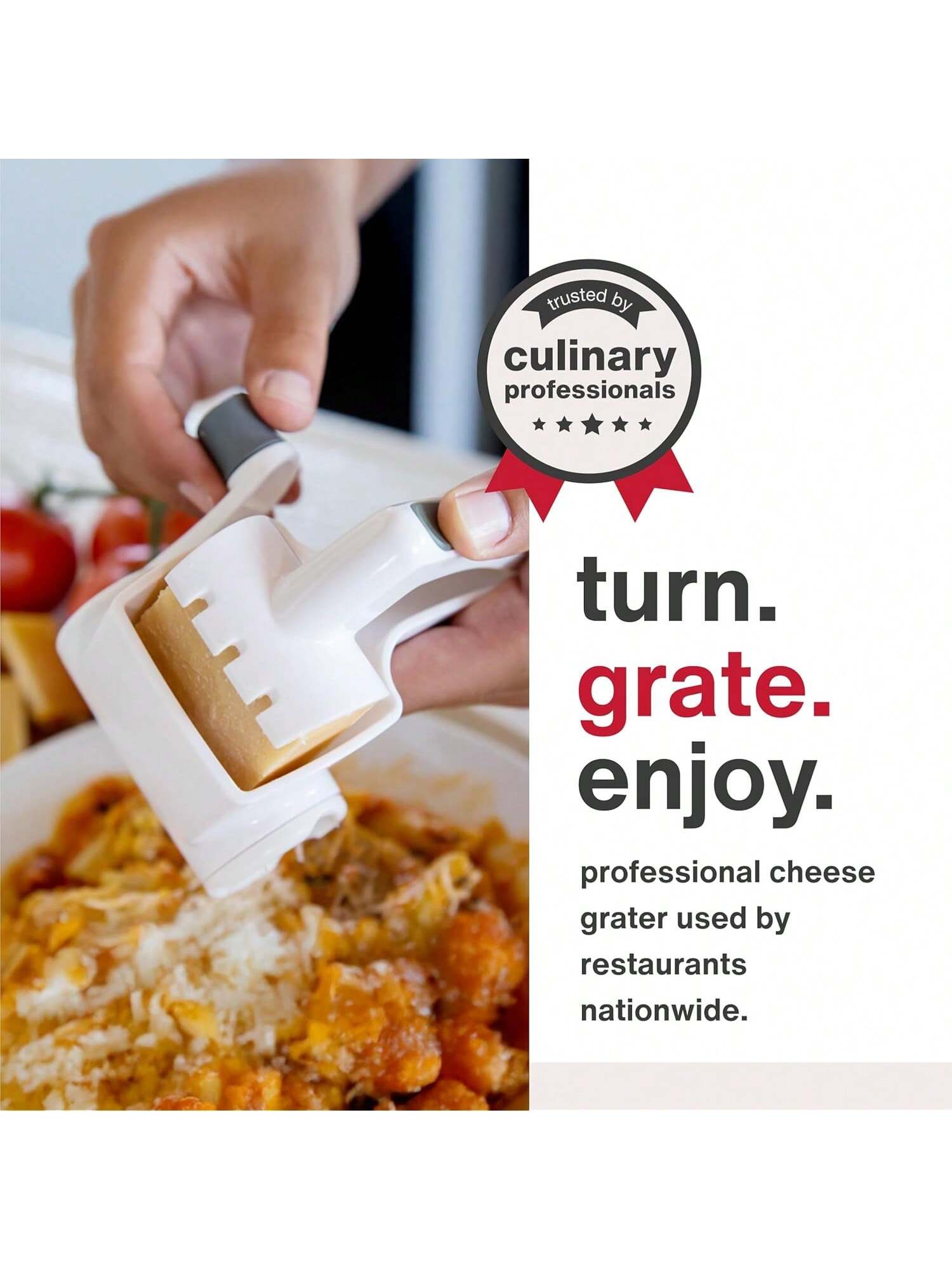 NSF-Certified White Rotary Cheese Grater with Hand Crank and Easy-Clean Drum