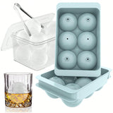 2-Pack Large Round Ice Cube Molds Blue Trays 1.9in 6 Balls per Tray for Whiskey and Cocktails