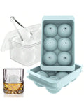 2-Pack Large Round Ice Cube Molds Blue Trays 1.9in 6 Balls per Tray for Whiskey and Cocktails