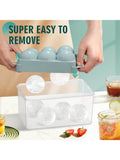2-Pack Large Round Ice Cube Molds Blue Trays 1.9in 6 Balls per Tray for Whiskey and Cocktails