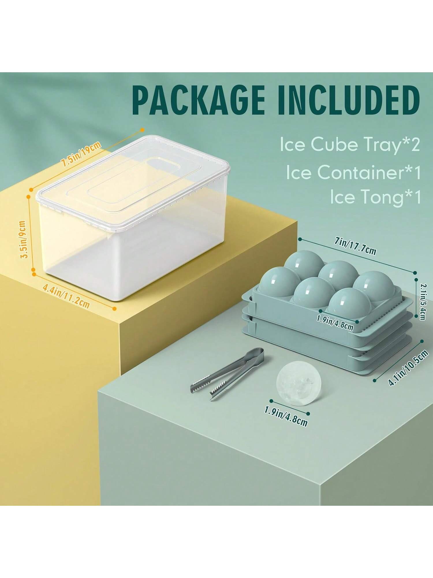 2-Pack Large Round Ice Cube Molds Blue Trays 1.9in 6 Balls per Tray for Whiskey and Cocktails