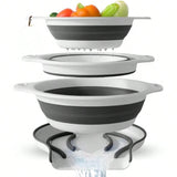 3-Pack White Collapsible Colanders with Over-Sink Draining Base 3-5QT