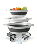 3-Pack White Collapsible Colanders with Over-Sink Draining Base 3-5QT