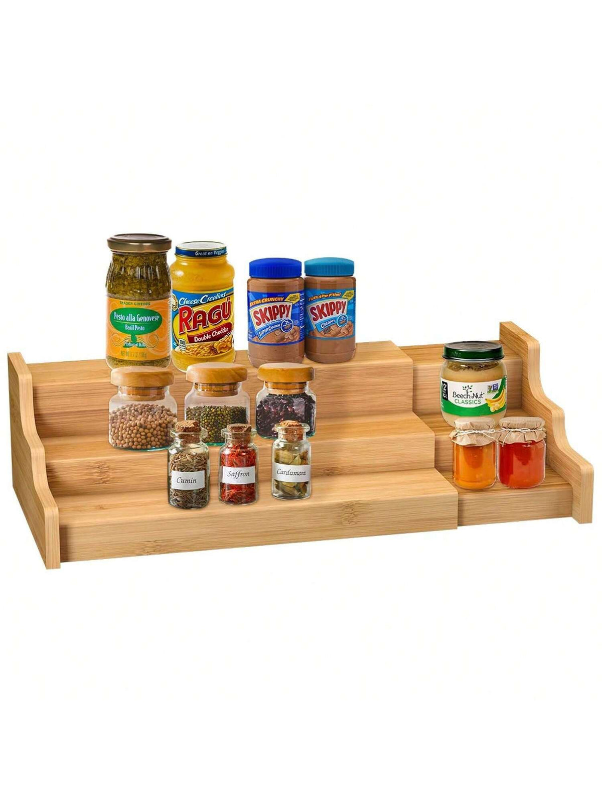 3-Tier Expandable Bamboo Spice Rack Yellow for Kitchen Cabinet Organization