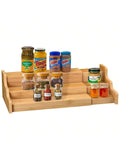 3-Tier Expandable Bamboo Spice Rack Yellow for Kitchen Cabinet Organization