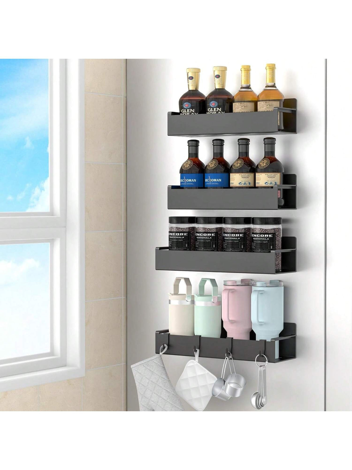 4-Pack Black Magnetic Spice Rack for Fridge or Oven Kitchen Storage