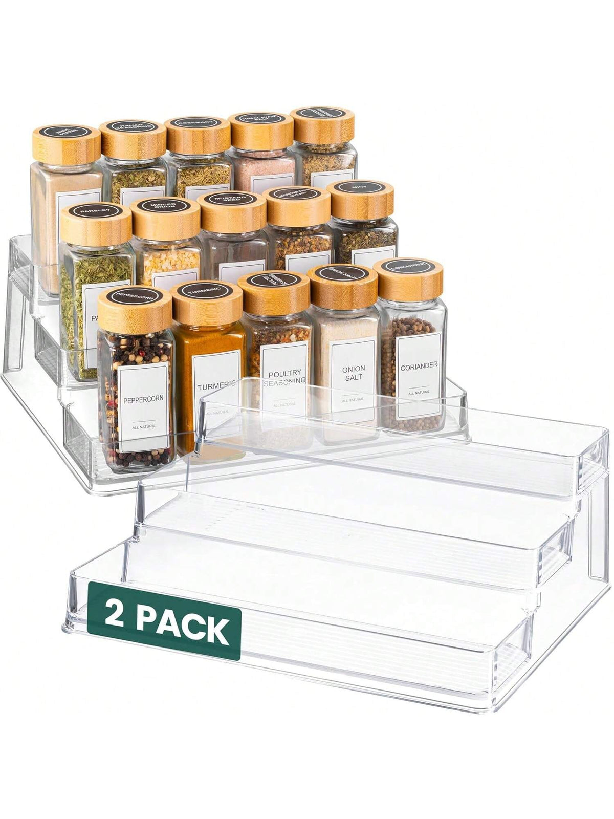 2-Pack Clear 3-Tier Acrylic Spice Rack for Cabinets and Condiments