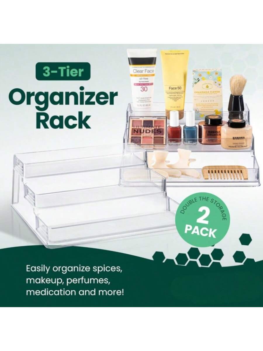 2-Pack Clear 3-Tier Acrylic Spice Rack for Cabinets and Condiments