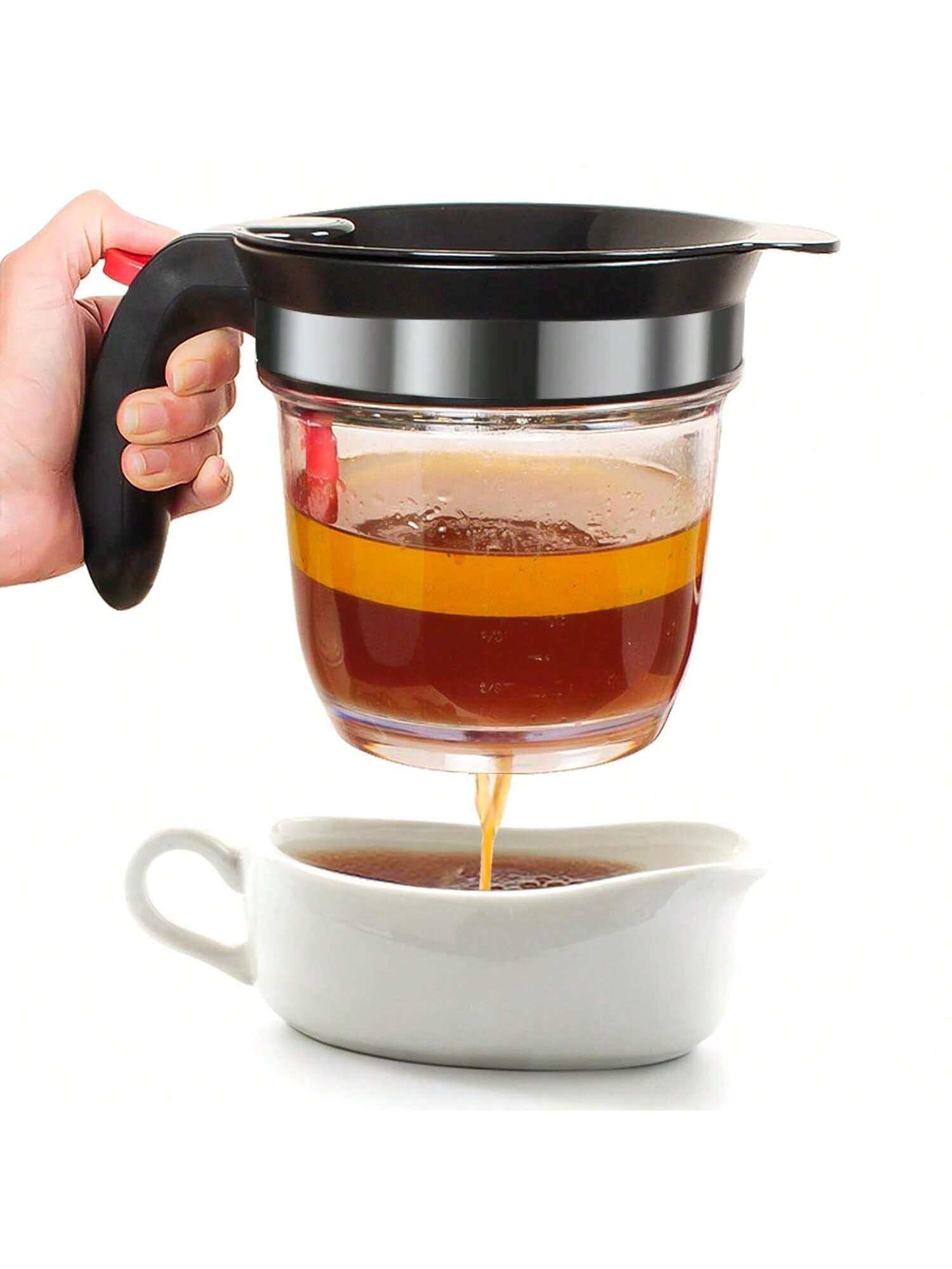 4-Cup Fat Separator with Bottom Release Oil Strainer and 3-in-1 Peeler Red