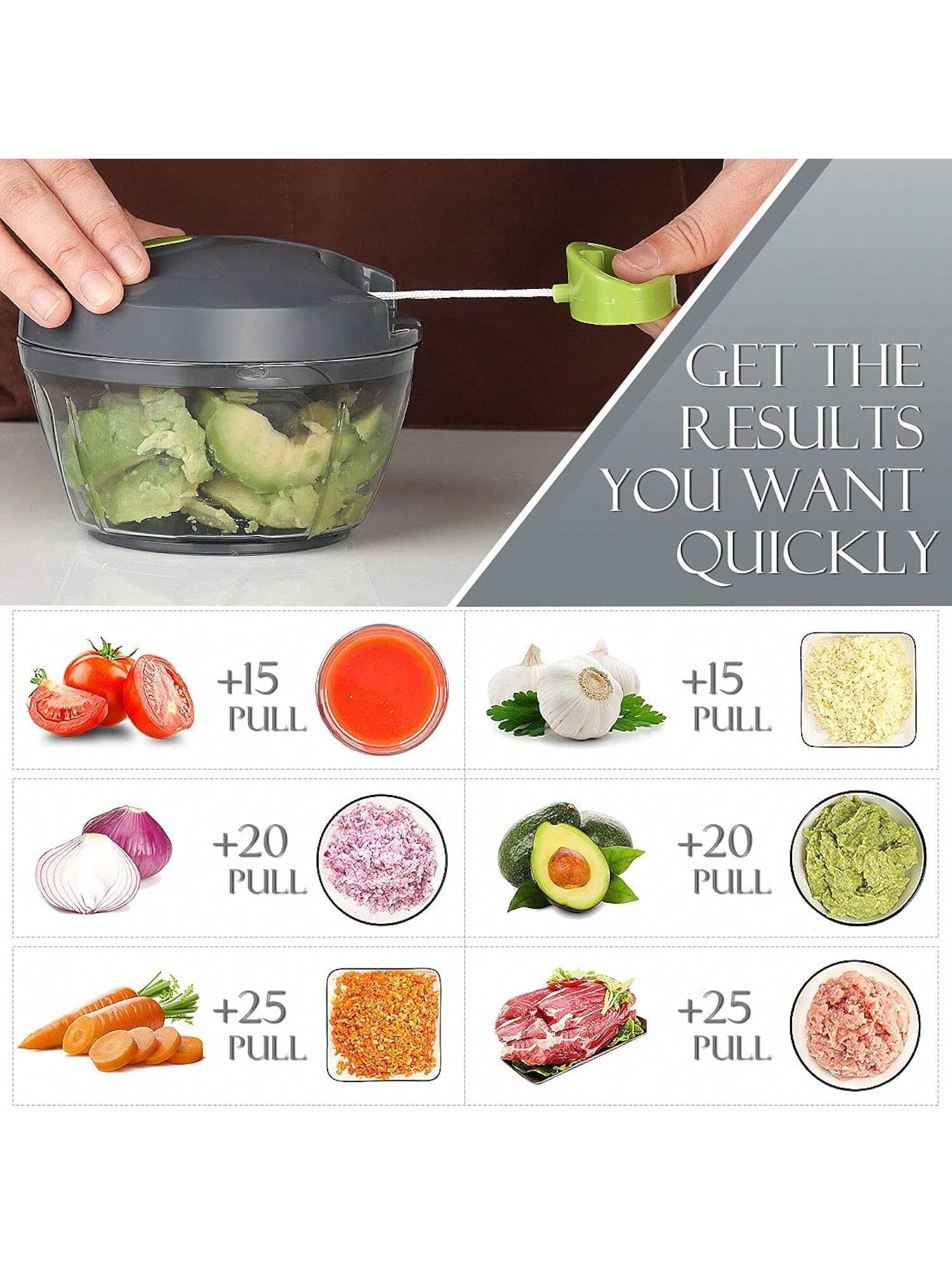 500ml Manual Food Processor Hand-Pull String Portable Grey