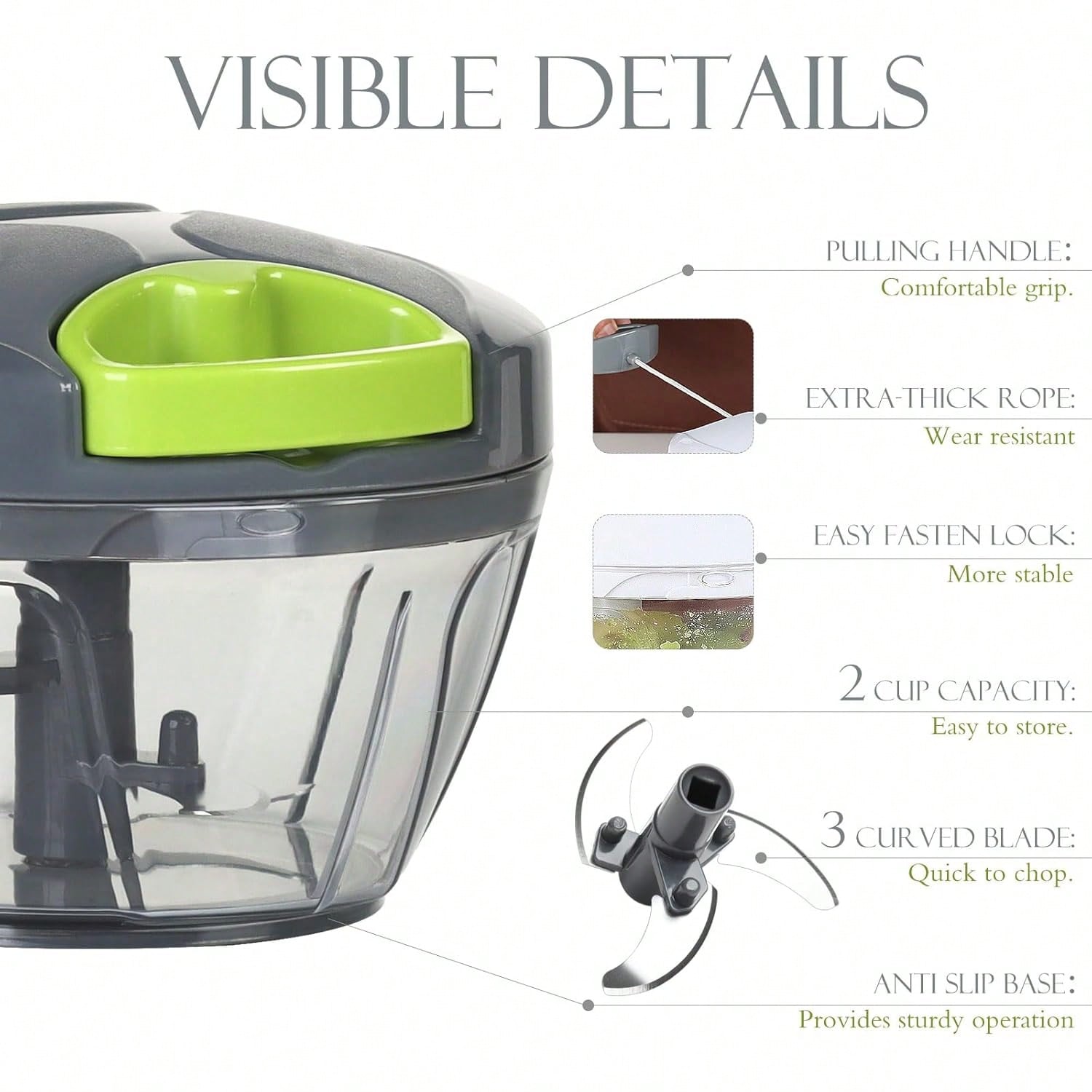 500ml Manual Food Processor Hand-Pull String Portable Grey