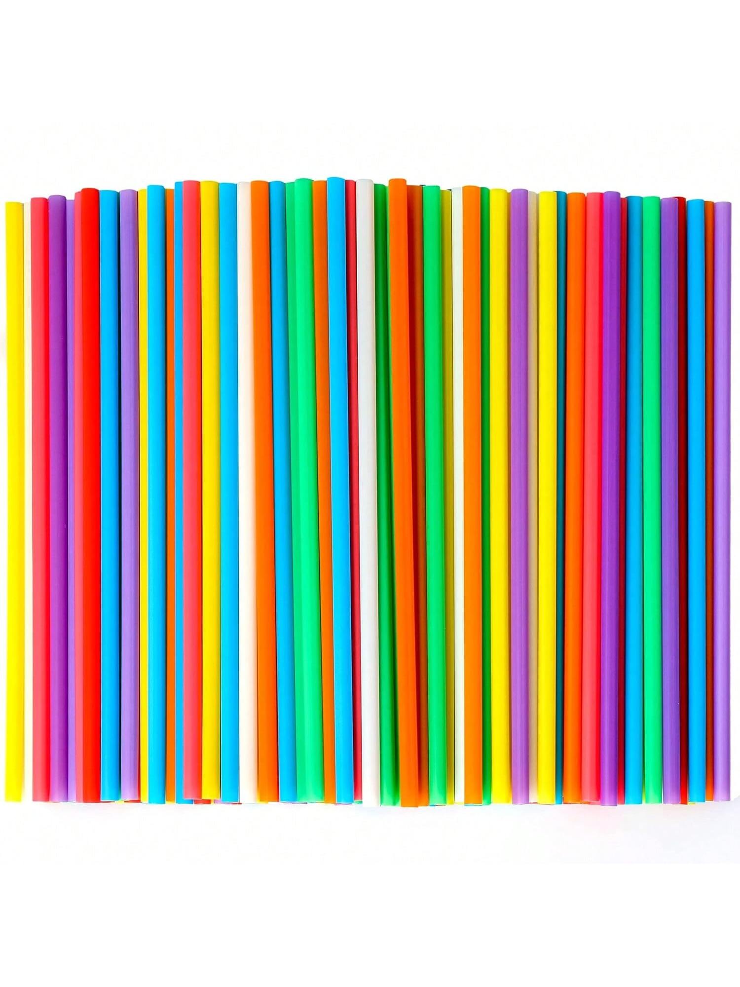 500 Colorful Disposable Plastic Straws 0.23in x 8.26in in 8 Colors