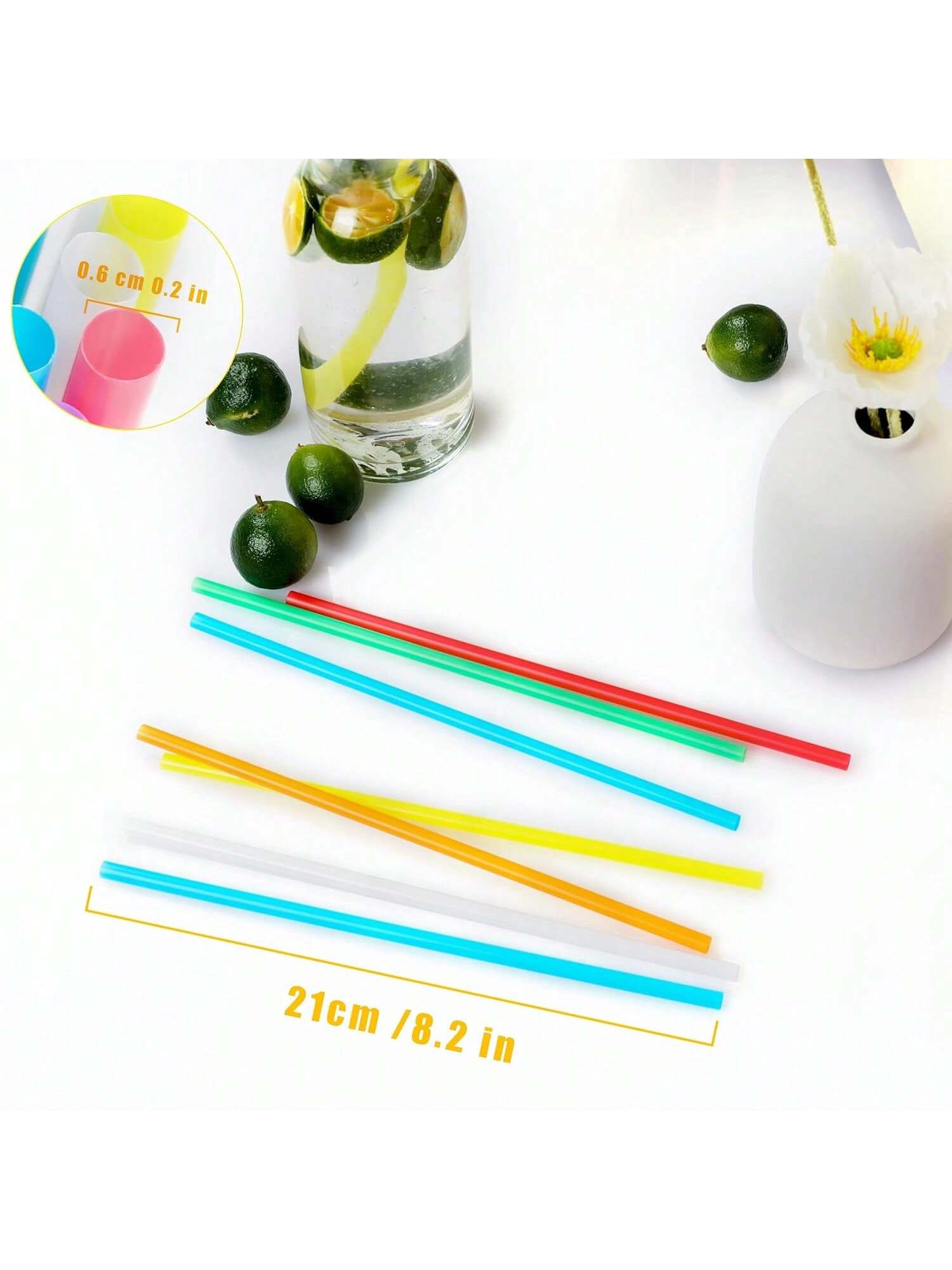 500 Colorful Disposable Plastic Straws 0.23in x 8.26in in 8 Colors