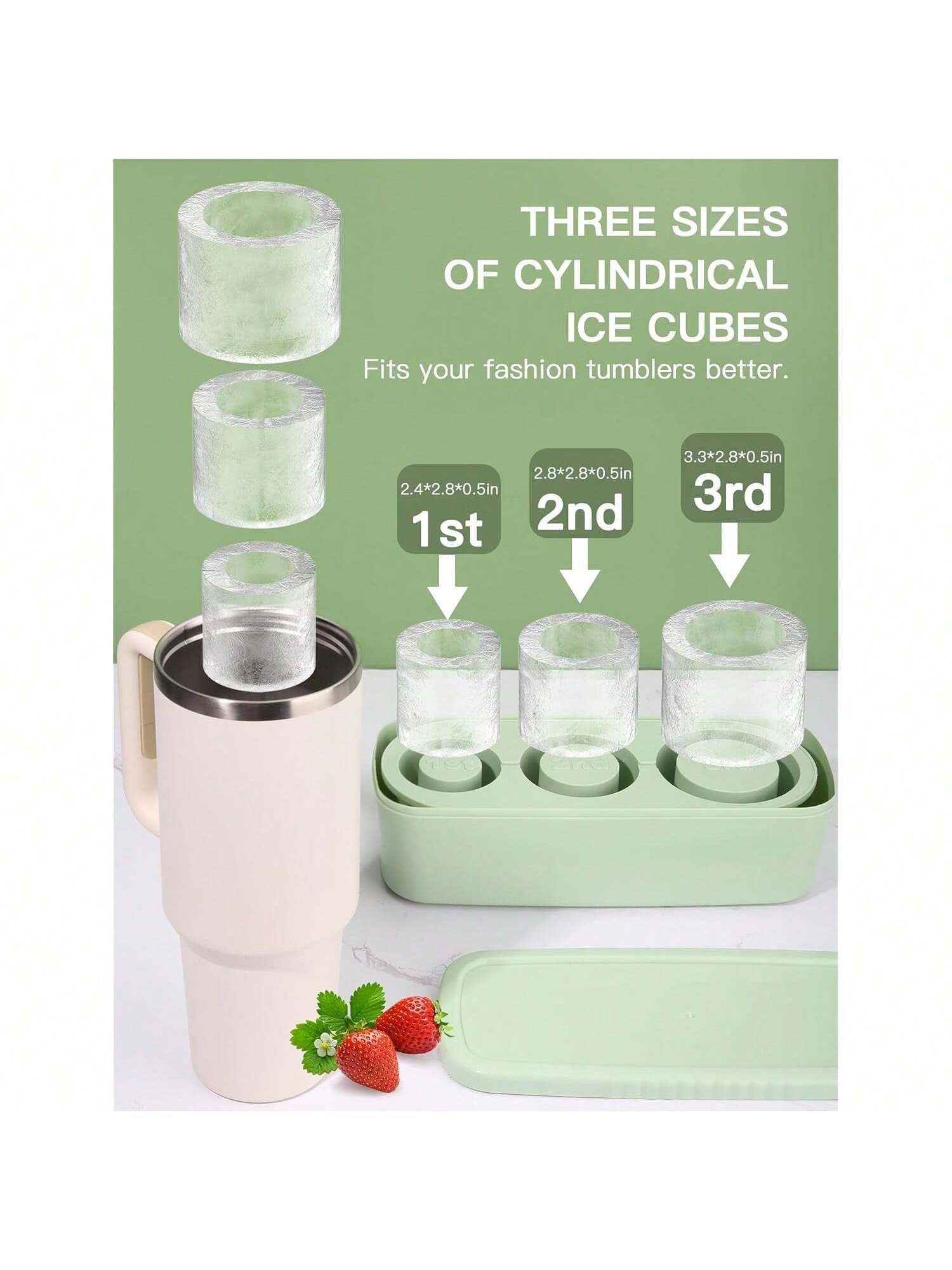 3-Pack Silicone Cylinder Ice Cube Trays with Lids for Whiskey and Cocktails