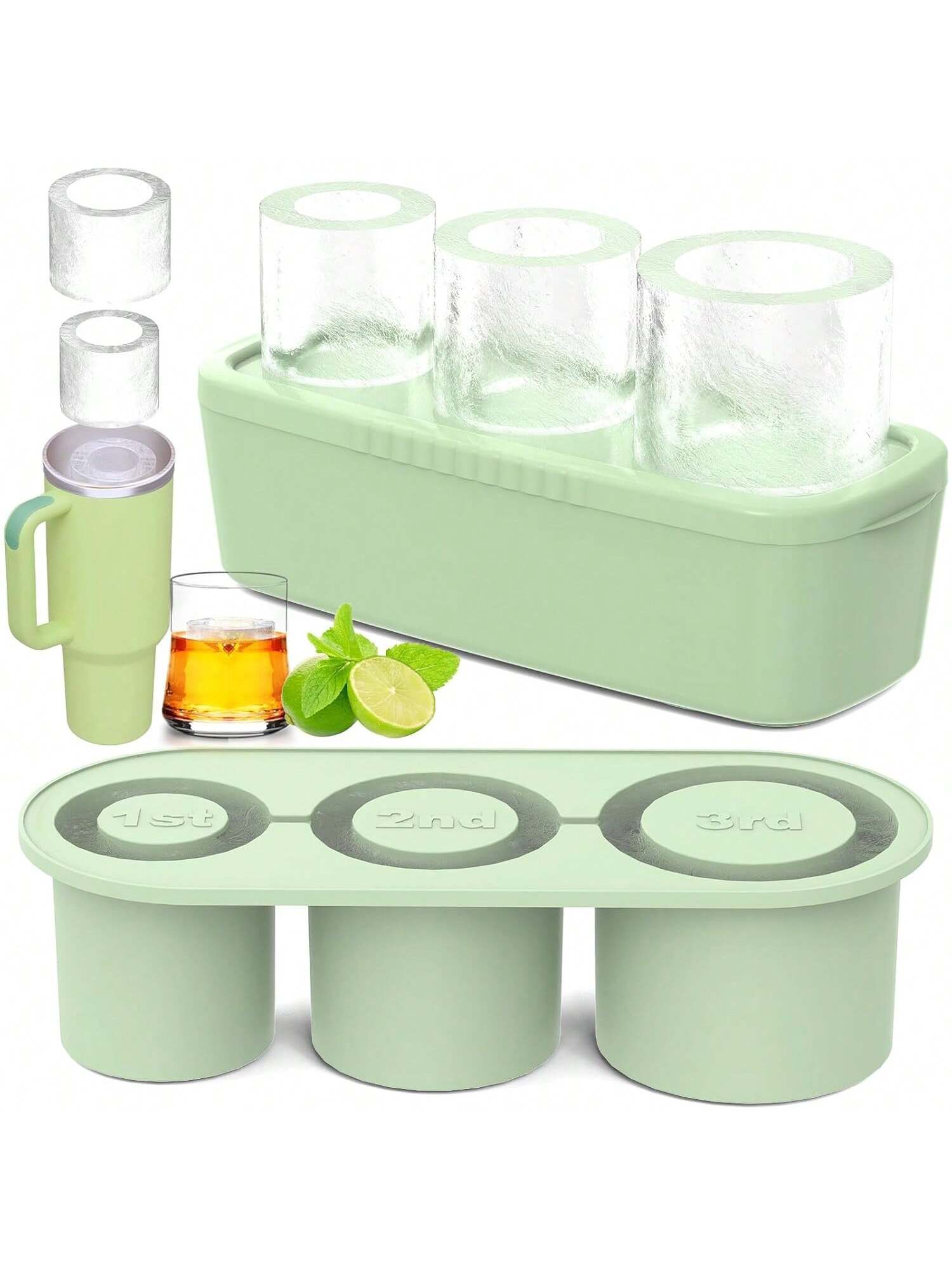 3-Pack Silicone Cylinder Ice Cube Trays with Lids for Whiskey and Cocktails