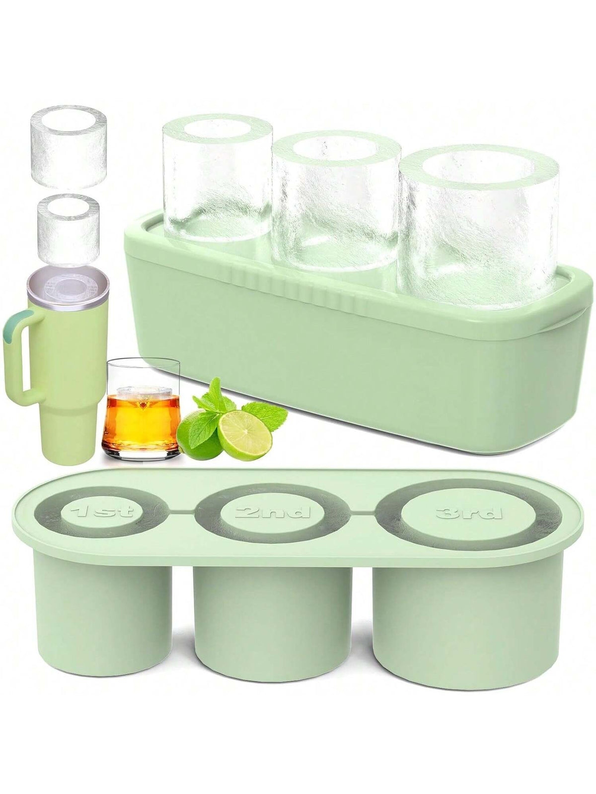 3-Pack Silicone Cylinder Ice Cube Trays with Lids for Whiskey and Cocktails