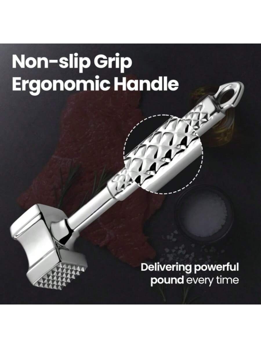 Stainless Steel Meat Tenderizer Mallet Dual-Sided Non-Slip Grip