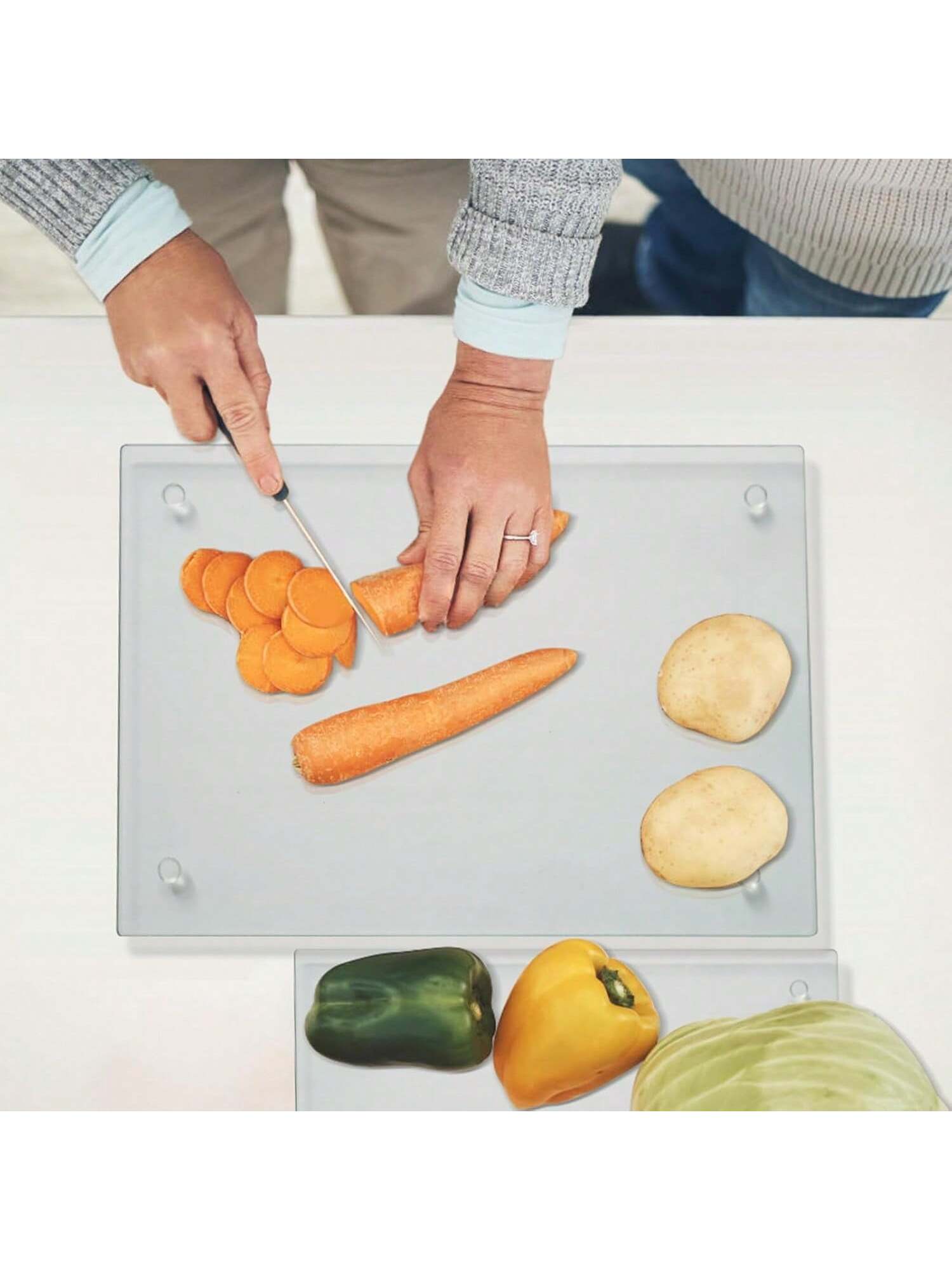 Tempered Glass Cutting Boards Set 12x16 & 12x8 Heat Resistant Non-Slip