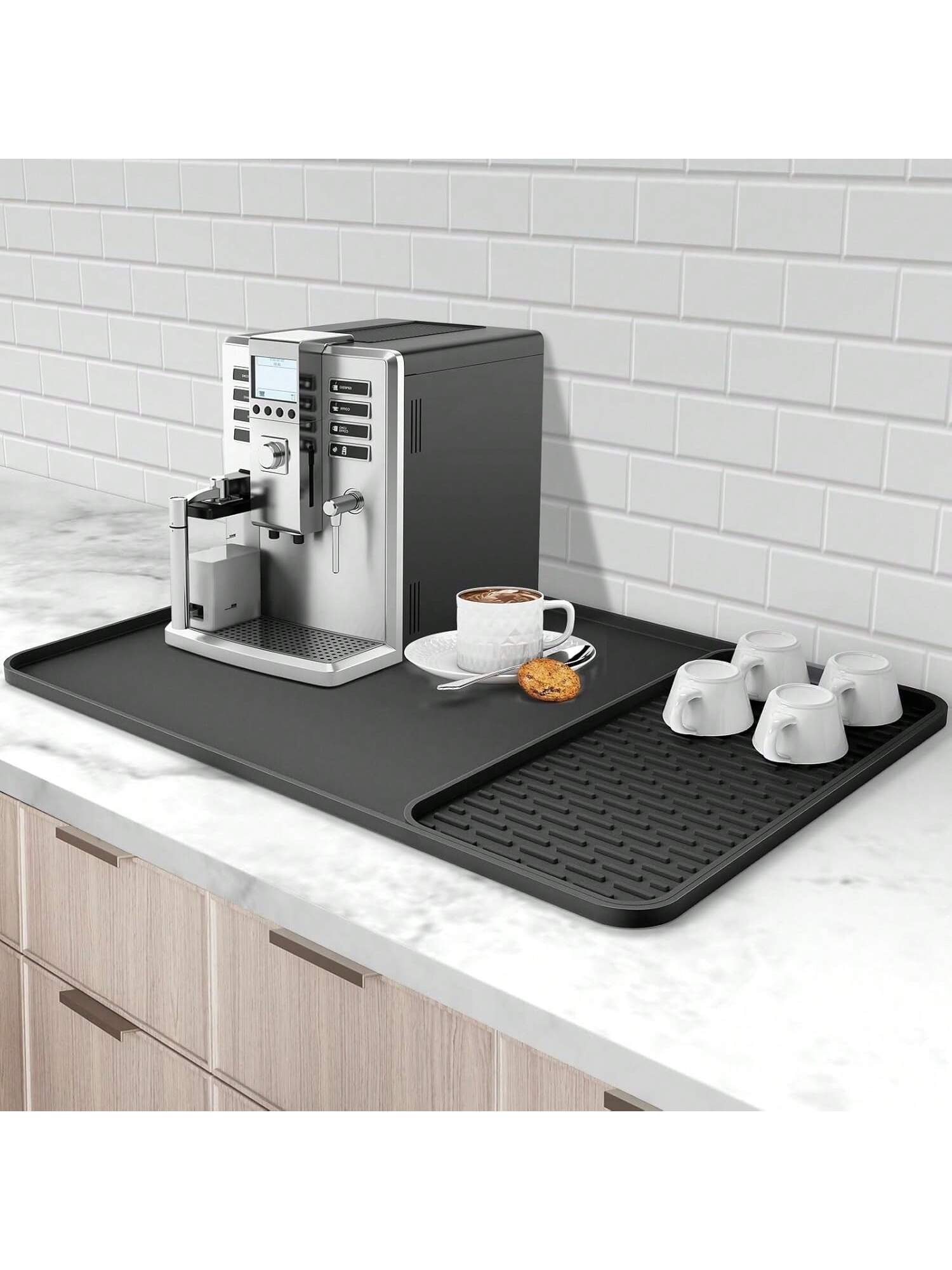 Silicone Coffee Mat 24x16 Inches with Detachable Drying Mat for Counters