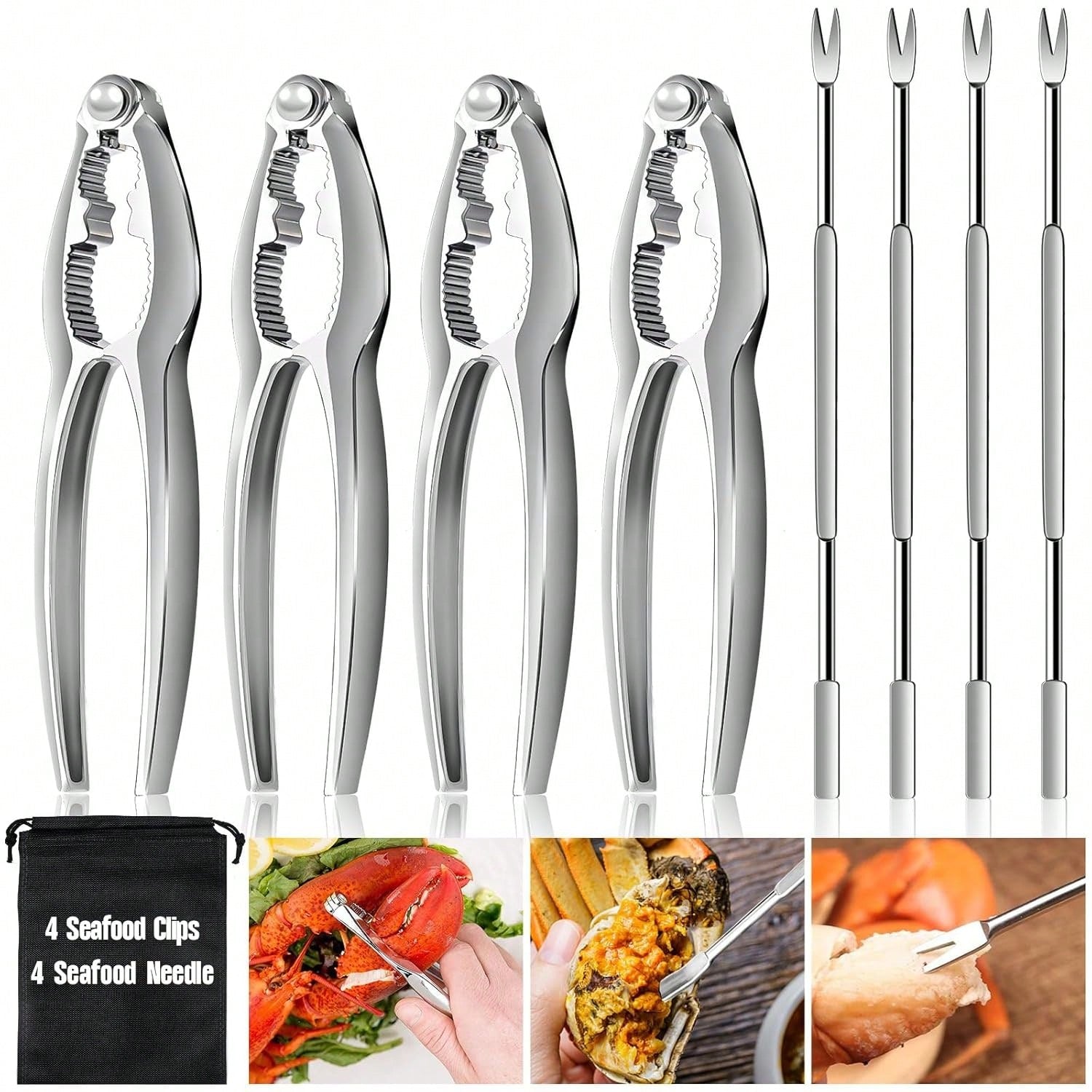 8-Piece Lobster Cracker and Picks Set Stainless Steel Crab Tools for Seafood and Nuts
