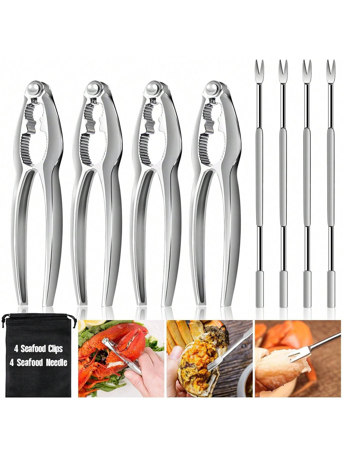 8-Piece Lobster Cracker and Picks Set Stainless Steel Crab Tools for Seafood and Nuts
