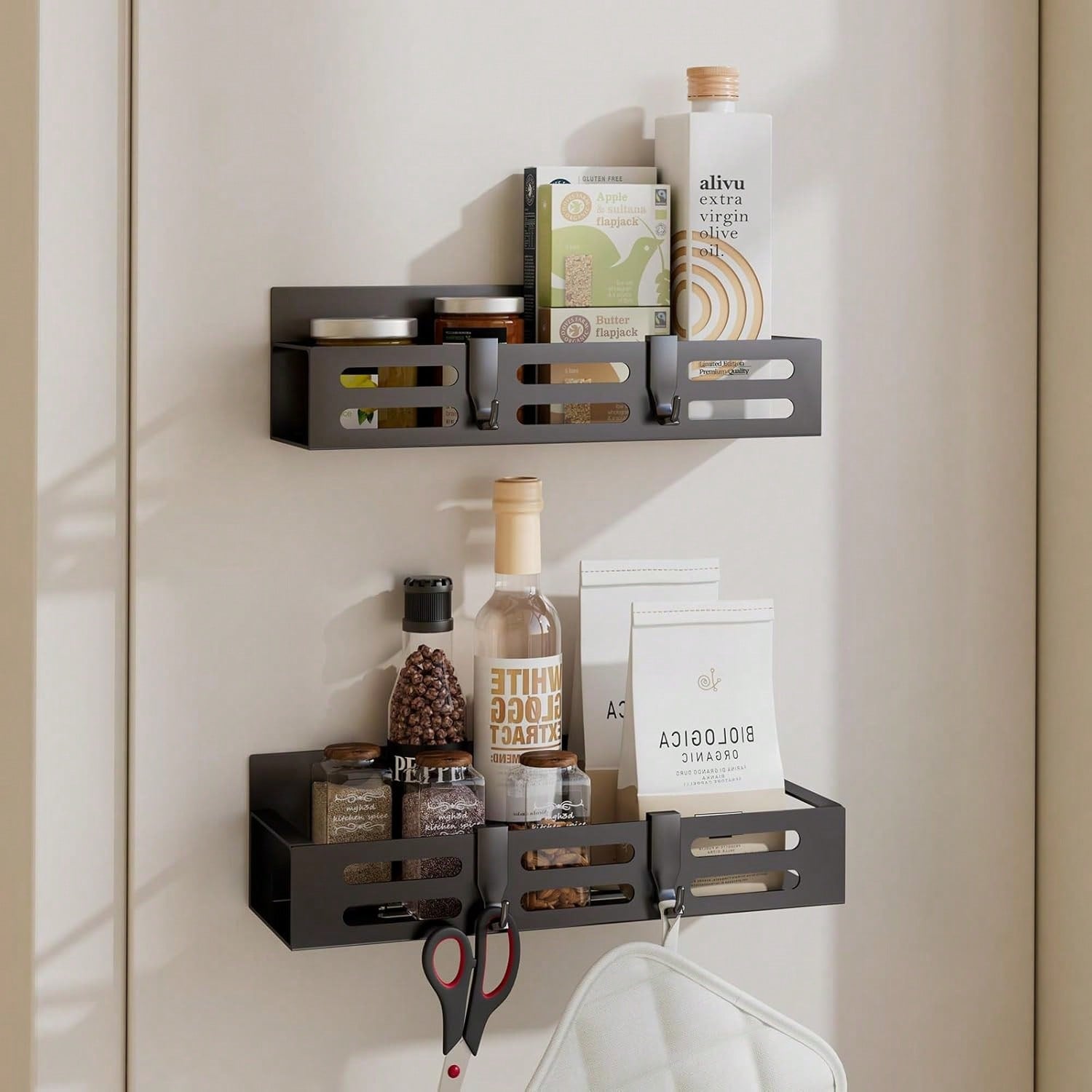 2-Pack Black Magnetic Spice Racks for Fridge & Cabinet Storage