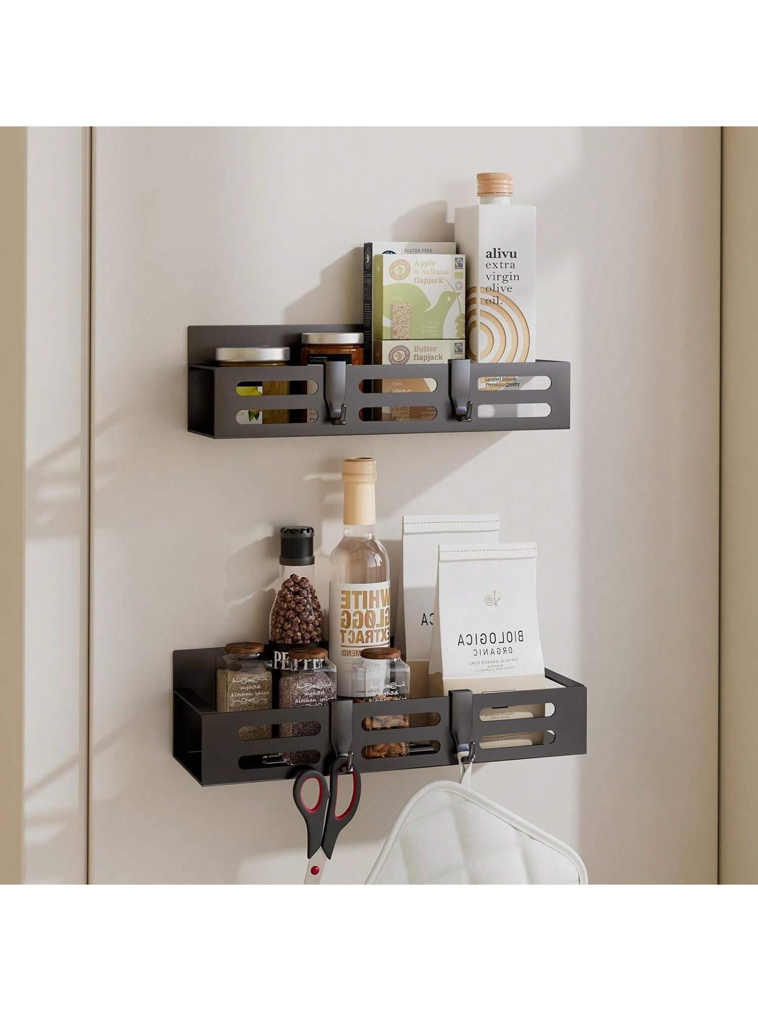 2-Pack Black Magnetic Spice Racks for Fridge & Cabinet Storage