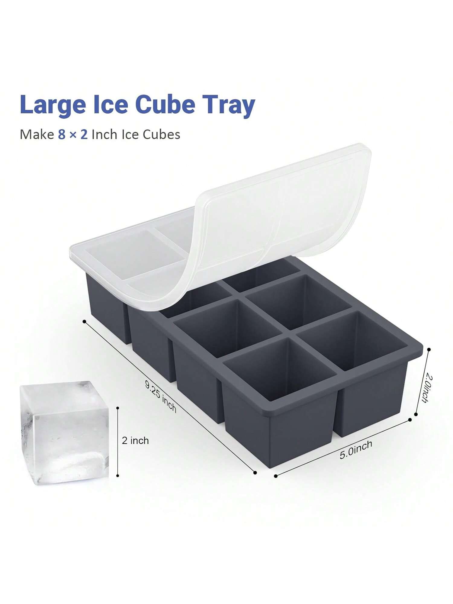 Large 2in Silicone Ice Cube Trays for Whiskey & Cocktails, Perfect Slow-Melt Cubes