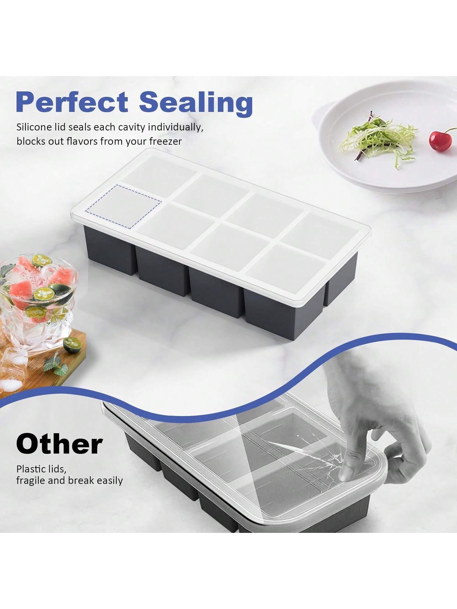 Large 2in Silicone Ice Cube Trays for Whiskey & Cocktails, Perfect Slow-Melt Cubes