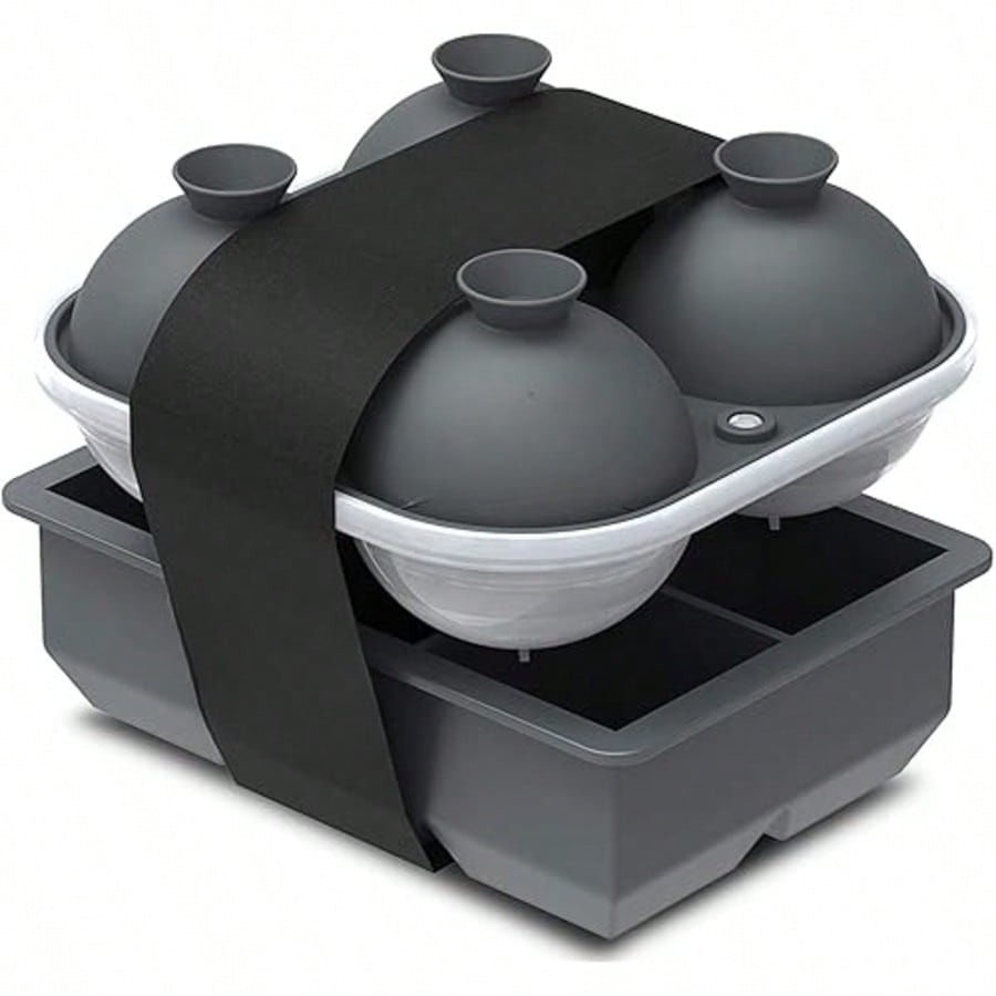 2-Pack Large Gray Silicone Ice Trays 2 Inch Cubes & 2.5 Inch Spheres