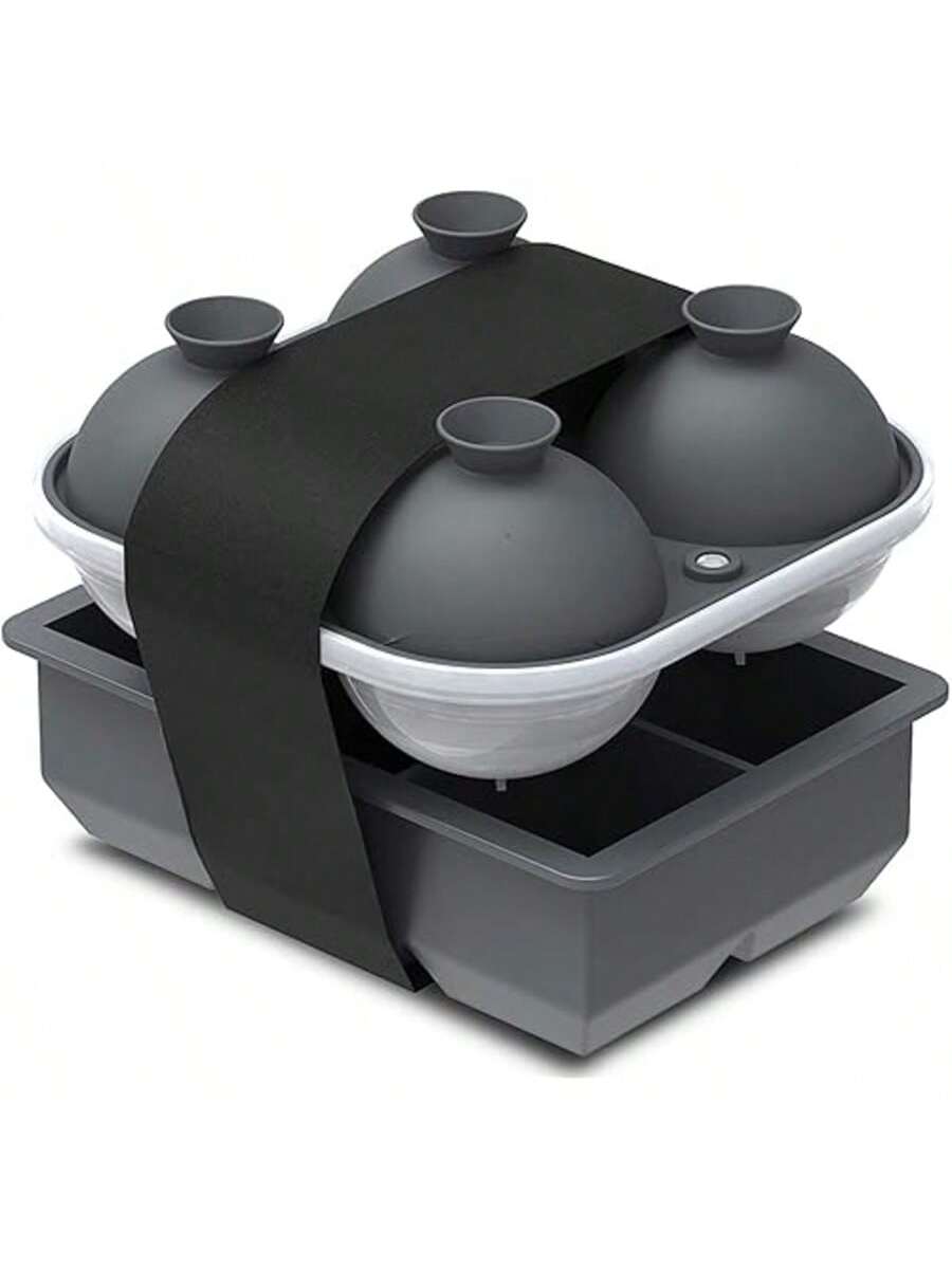 2-Pack Large Gray Silicone Ice Trays 2 Inch Cubes & 2.5 Inch Spheres