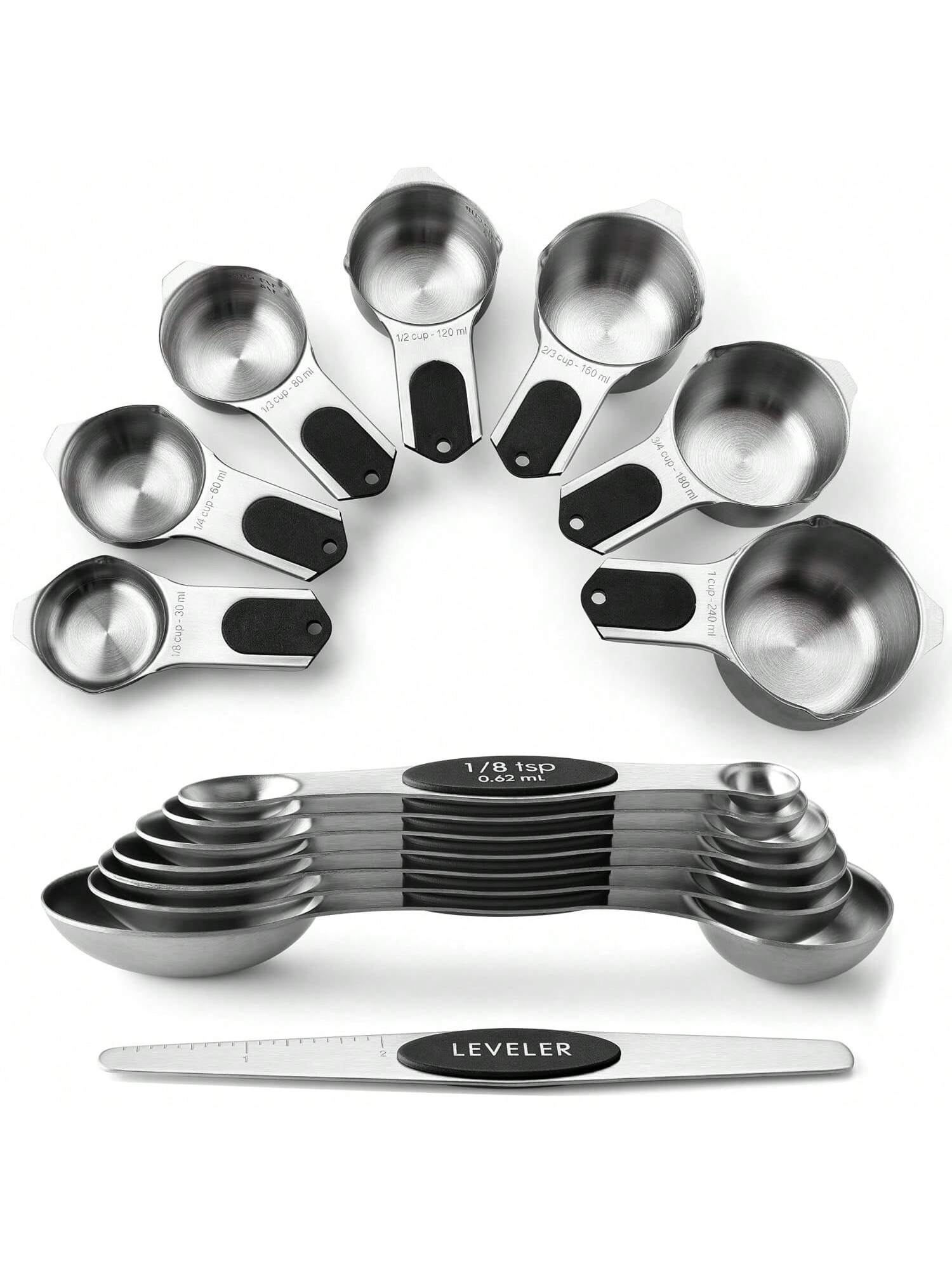 15pc Magnetic Stainless Steel Measuring Cups & Spoons with Leveler