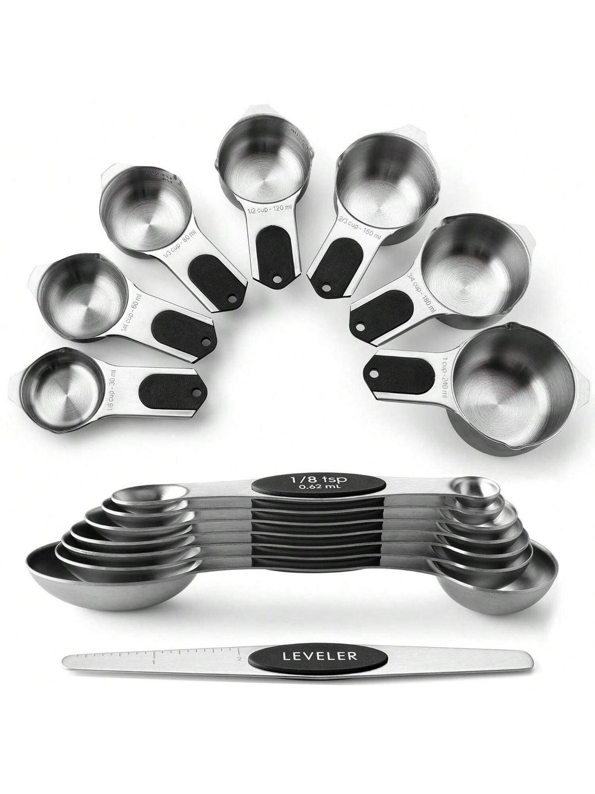 15pc Magnetic Stainless Steel Measuring Cups & Spoons with Leveler