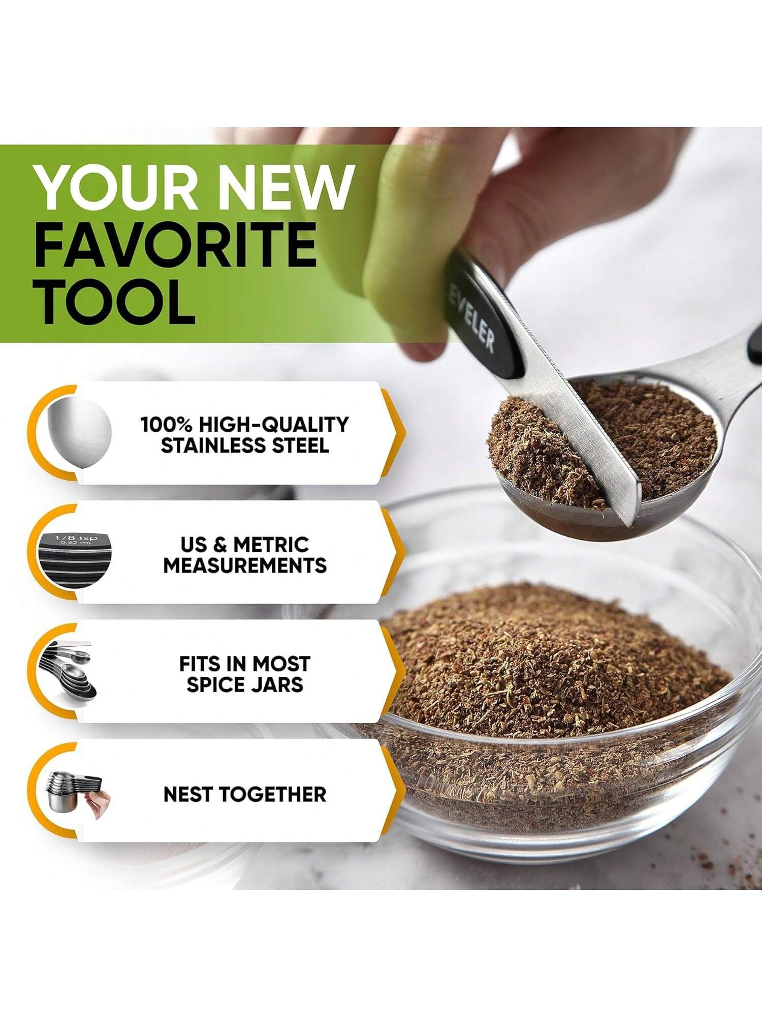 15pc Magnetic Stainless Steel Measuring Cups & Spoons with Leveler