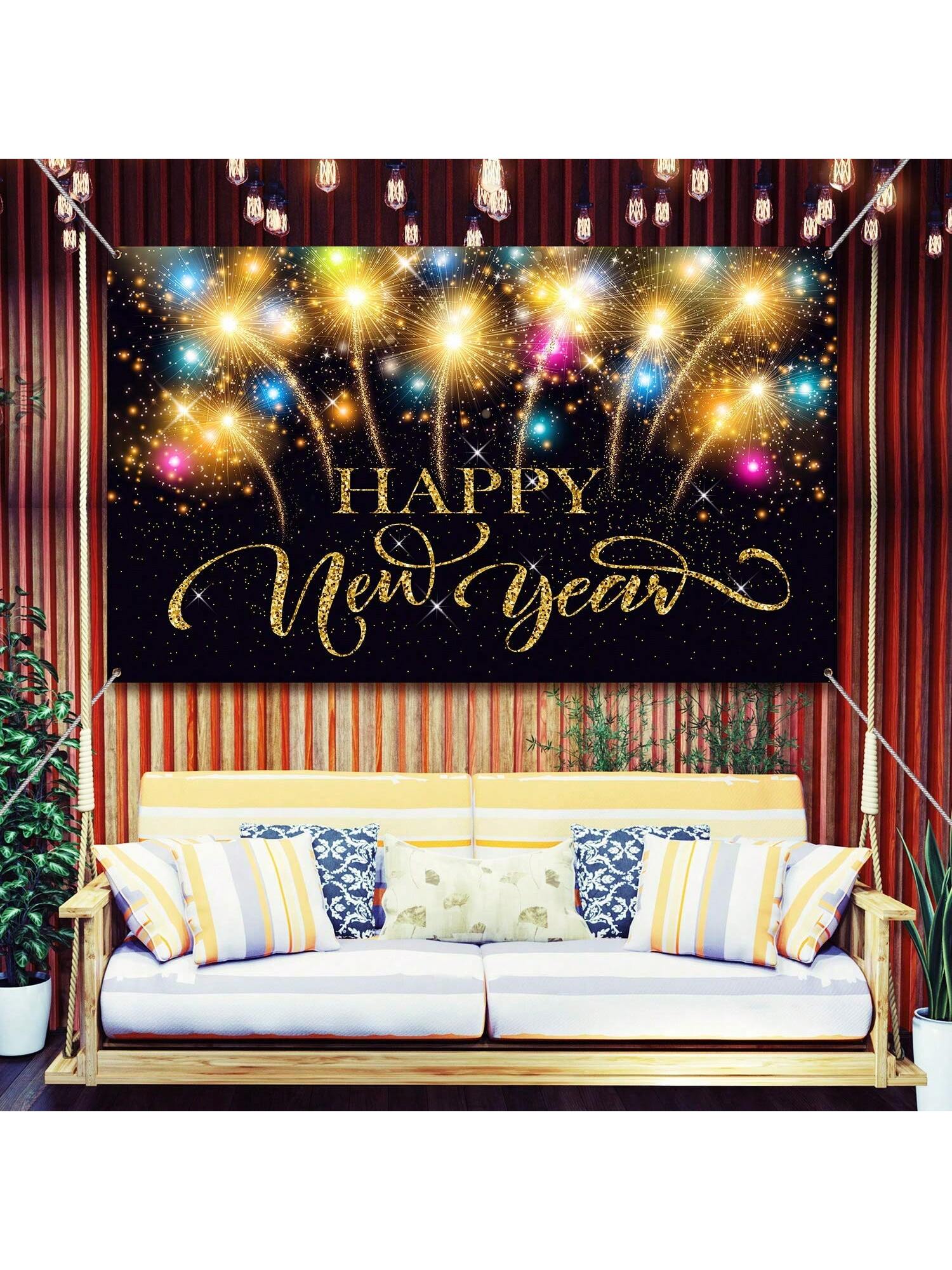 Extra-Large Happy New Year 2026 Fabric Banner for Party and Photo Booth 73x43 Inch