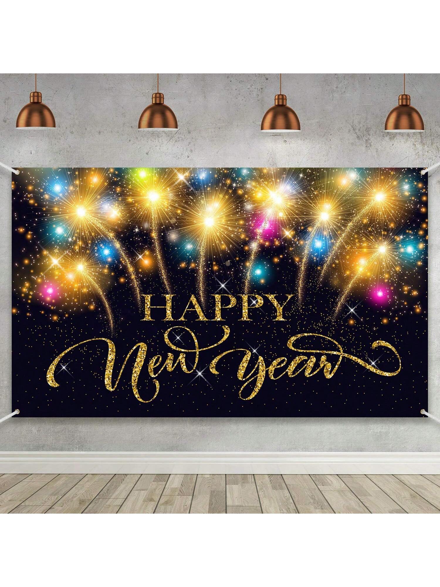 Extra-Large Happy New Year 2026 Fabric Banner for Party and Photo Booth 73x43 Inch