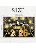 Black Gold 2026 New Year Backdrop Hello 2026 Design for Party Decorations