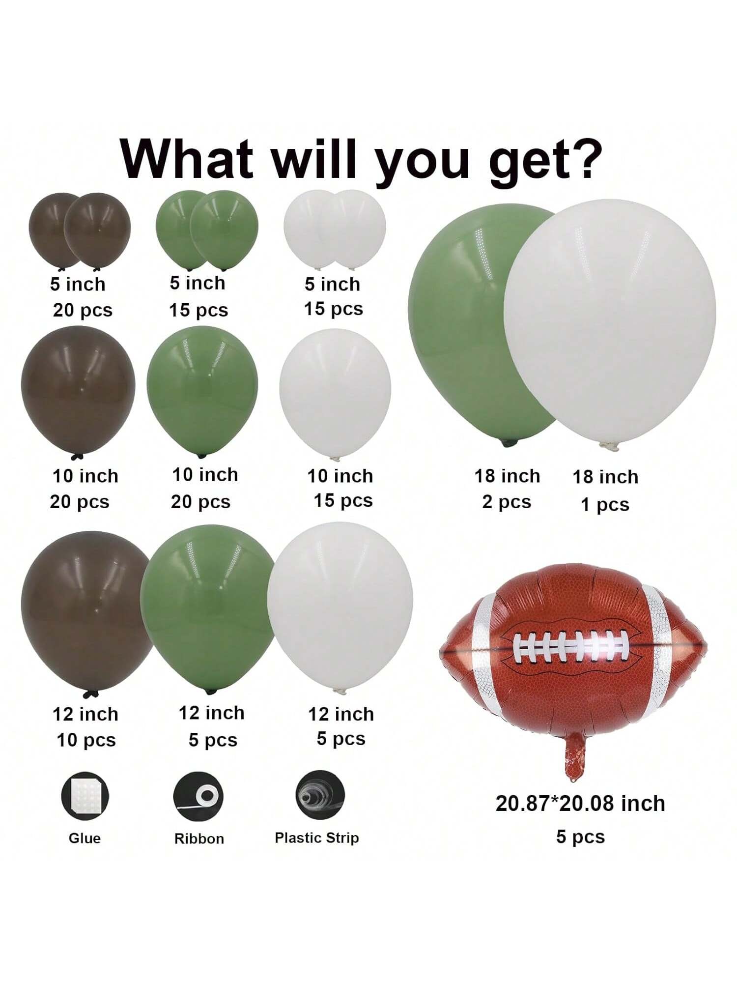133PCS Football Balloon Garland Kit with Sage, White, Brown & Foil Balloons